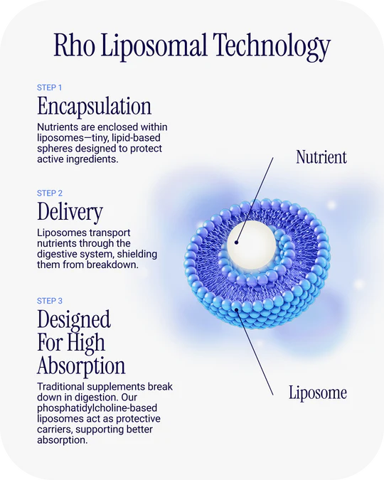 Rho Nutrition Liposomal Collagen Peptides - High-Absorption Liquid Collagen Supplement - Supports Skin Elasticity, Joint Health, and Overall Vitality for Healthy Aging, 5 fl oz
