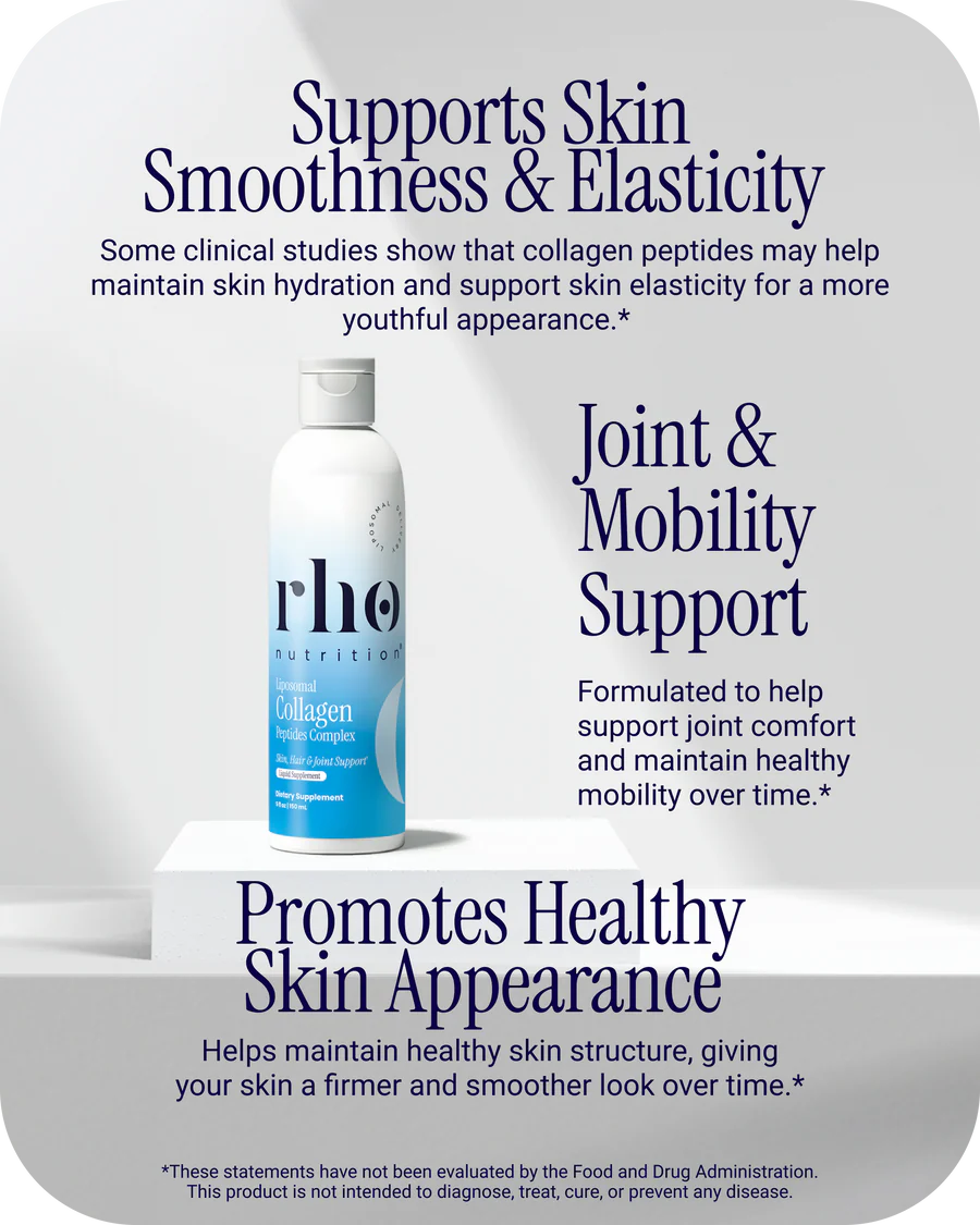 Rho Nutrition Liposomal Collagen Peptides - High-Absorption Liquid Collagen Supplement - Supports Skin Elasticity, Joint Health, and Overall Vitality for Healthy Aging, 5 fl oz